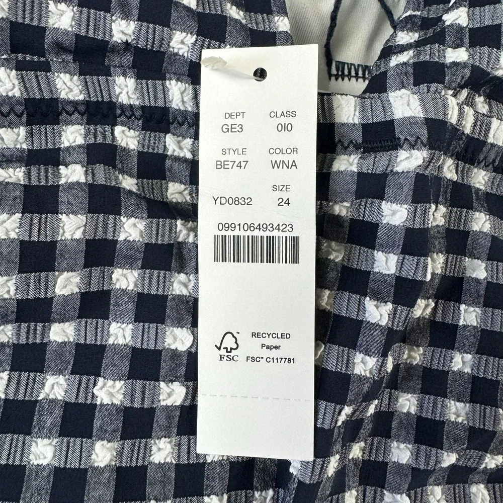 J.Crew Womens V-Neck‎ One-Piece Swimsuit Navy Gingham Size 24 BE747 NWT